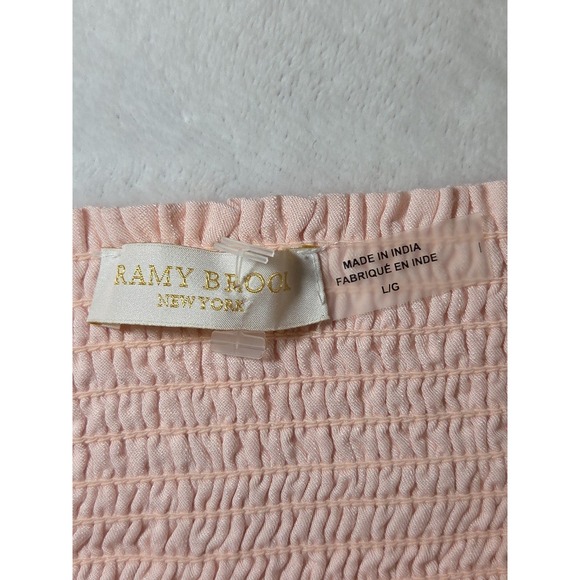 Ramy Brook Pink Fringe‎ Smocked Waist Mini Skirt Size Large Pockets Ruffle CUTE - Picture 7 of 9